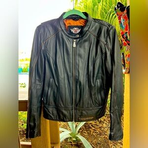 🔥HARLEY DAVIDSON🔥 105th Anniversary Black Leather Women’s MOTO Jacket SZ XL